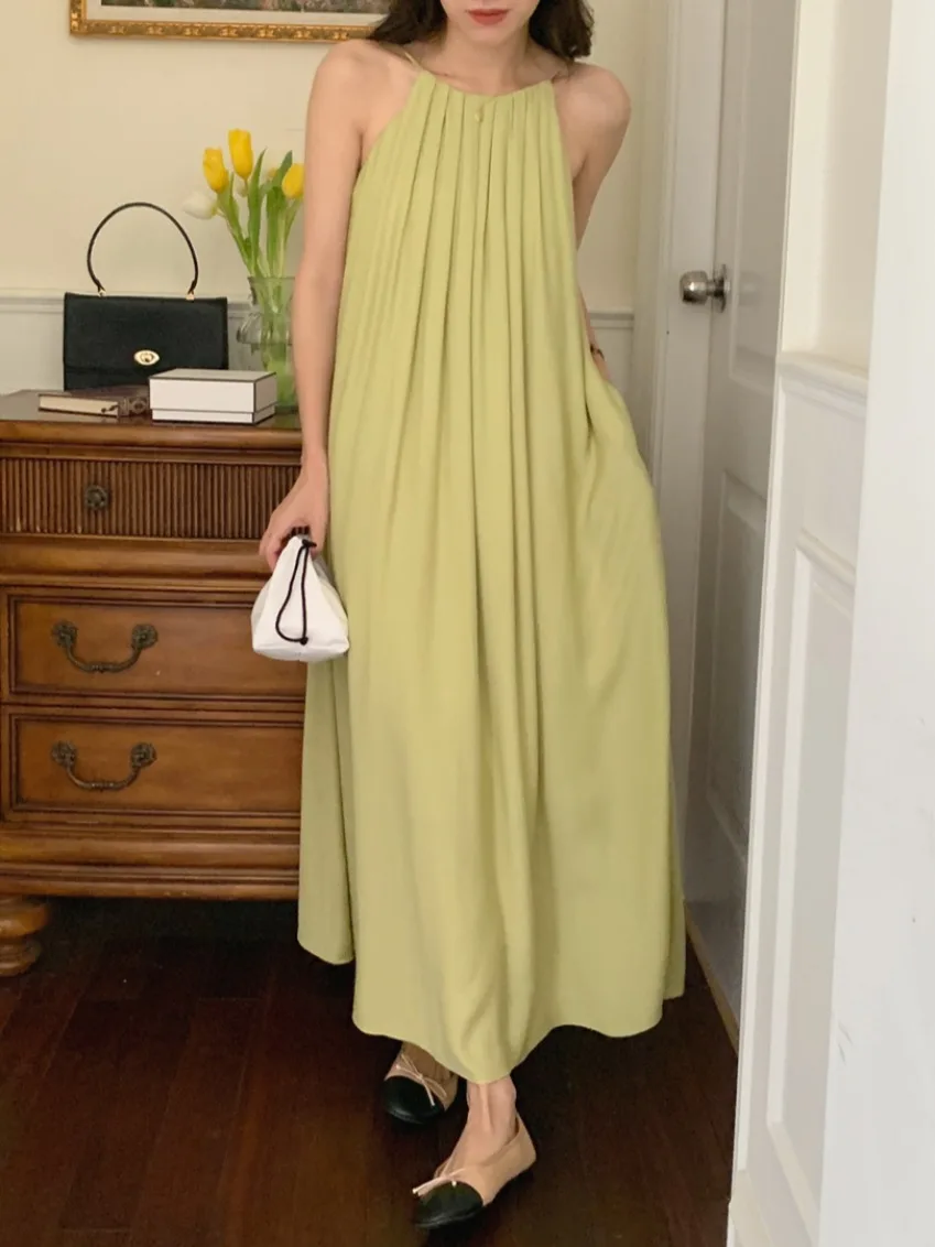 Long Dress Backless Sleeveless Pleated Design Holiday Style Women's Fashion Spring Autumn Winter Casual Wear
Long Dress Backless Sleeveless Pleated Design Holiday Style Women's Fashion Spring Autumn Winter Casual Wear