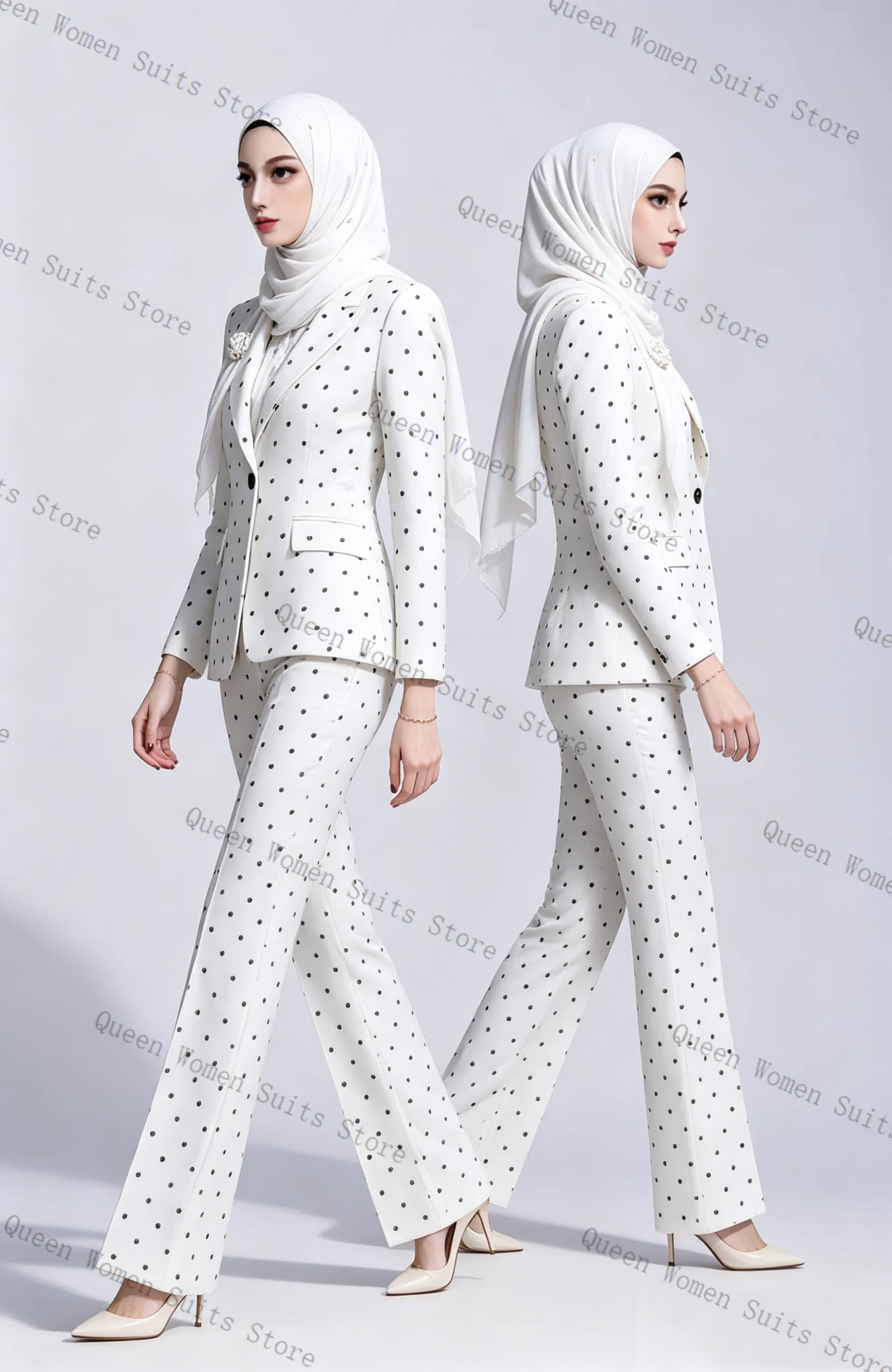 Formal White Dot Women Suit Set 2 Pcs Blazer Pants Trousers Cotton Business Office Lady Jacket Wedding Coat Customized
Formal White Dot Women Suit Set 2 Pcs Blazer Pants Trousers Cotton Business Office Lady Jacket Wedding Coat Customized