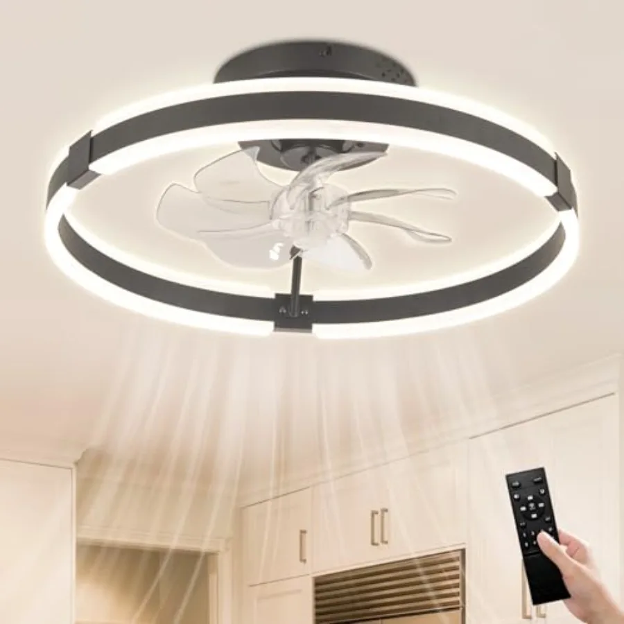 Low Profile Ceiling Fans with Lights and Remote, 20" Flush Mount Fandelier Dimmable LED Fan Light Black Bladeless Ceiling Fans
Low Profile Ceiling Fans with Lights and Remote, 20" Flush Mount Fandelier Dimmable LED Fan Light Black Bladeless Ceiling Fans