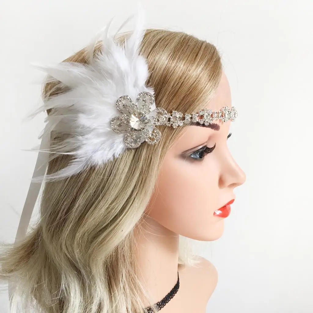 Lady Feather Fascinator Headpiece 1920s Bridal Crystal Headband for Cocktail Party Halloween 
Lady Feather Fascinator Headpiece 1920s Bridal Crystal Headband for Cocktail Party Halloween