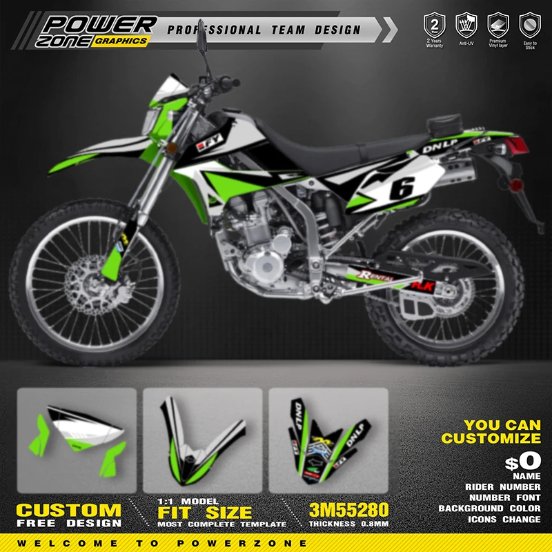 PowerZone Custom Team Graphics Backgrounds Decals For 3M Stickers Kit For Kawasaki KLX250 2008-2021 KLX Motorcycle 01
PowerZone Custom Team Graphics Backgrounds Decals For 3M Stickers Kit For Kawasaki KLX250 2008-2021 KLX Motorcycle 01