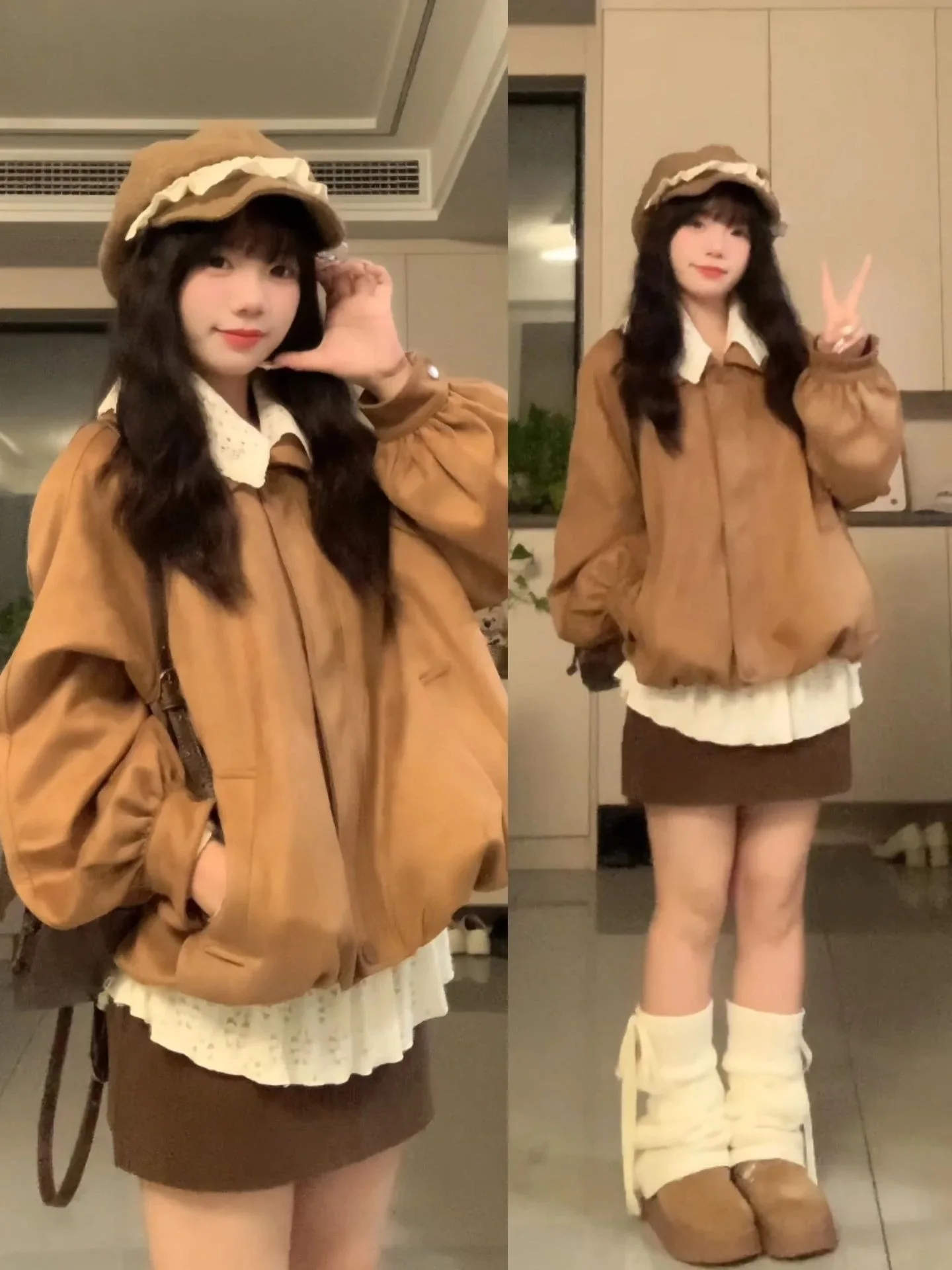 Retro American Lace Collar ort Jaet Women's Loose Fit Baseball Sle Faionable Top for Autumn Winter Small Stature
Retro American Lace Collar ort Jaet Women's Loose Fit Baseball Sle Faionable Top for Autumn Winter Small Stature