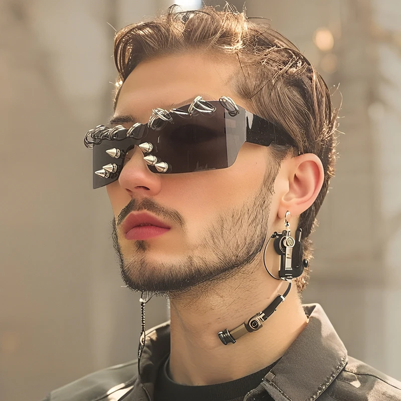 New Fashion Spiked Rivet Iron Ring Sunglasses Men Women Punk Rock Cyberpunk Metal Shades Festival Party Edgy Fashion Eyewears
New Fashion Spiked Rivet Iron Ring Sunglasses Men Women Punk Rock Cyberpunk Metal Shades Festival Party Edgy Fashion Eyewears