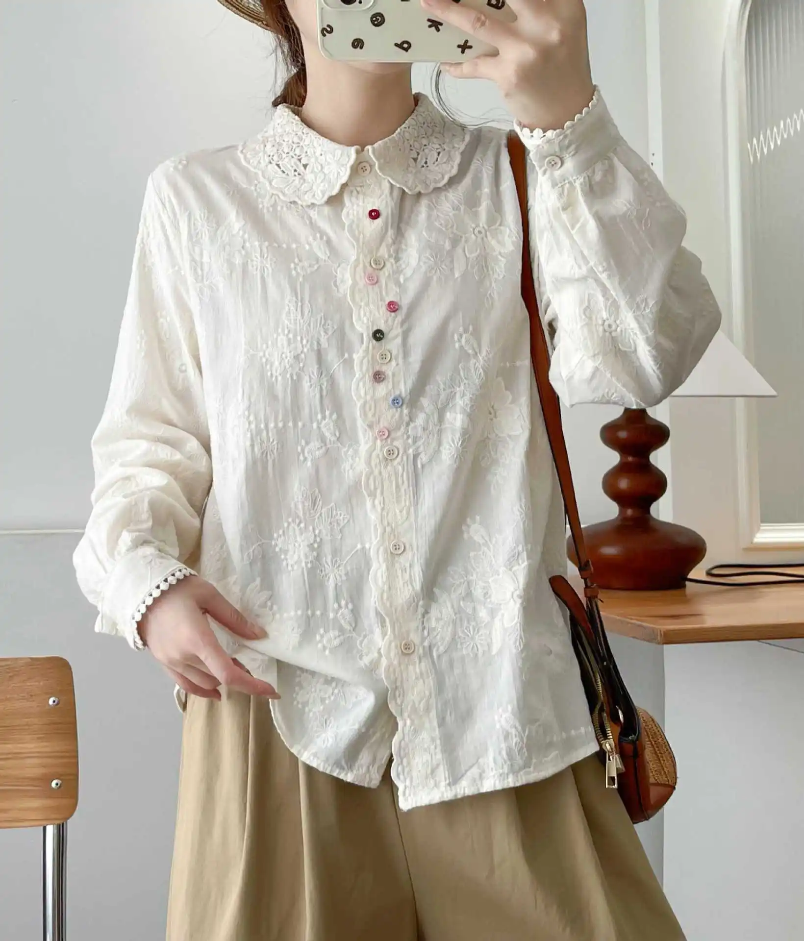 Enianechu mori kei 100% cotton lace peter pan collar embroider shirts and blouses for women elegant chic long sleeve tops
Enianechu mori kei 100% cotton lace peter pan collar embroider shirts and blouses for women elegant chic long sleeve tops