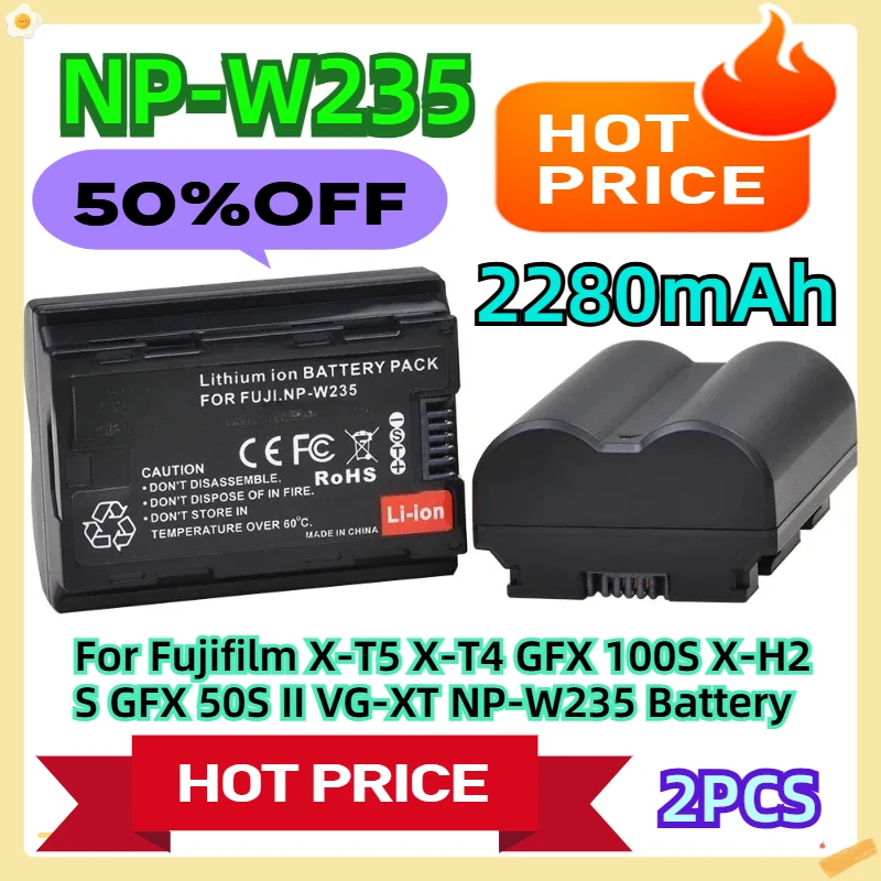 For Fujifilm X-T5 X-T4 GFX 100S X-H2S GFX 50S II VG-XT NP-W235 Battery 2280mAh 2pcs
For Fujifilm X-T5 X-T4 GFX 100S X-H2S GFX 50S II VG-XT NP-W235 Battery 2280mAh 2pcs