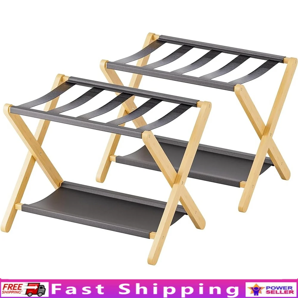 Folding Luggage Rack Set of 2 Bamboo Suitcase Stand with Lower Storage Shelf Guest Room Hotel Travel
Folding Luggage Rack Set of 2 Bamboo Suitcase Stand with Lower Storage Shelf Guest Room Hotel Travel