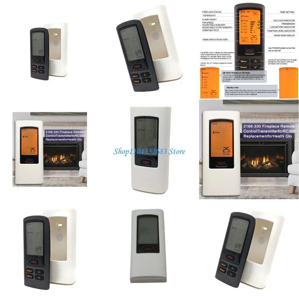 Y6GD Fireplaces Remotes Control With LCD Screen Precise Temperature Adjustment