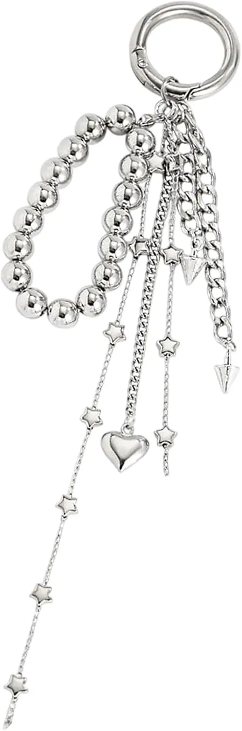 Silver Heart Star Pendant Chain Keychain Beaded Bag Charm Y2K Tassel for Car Keys Handbag Wallet Women
Silver Heart Star Pendant Chain Keychain Beaded Bag Charm Y2K Tassel for Car Keys Handbag Wallet Women