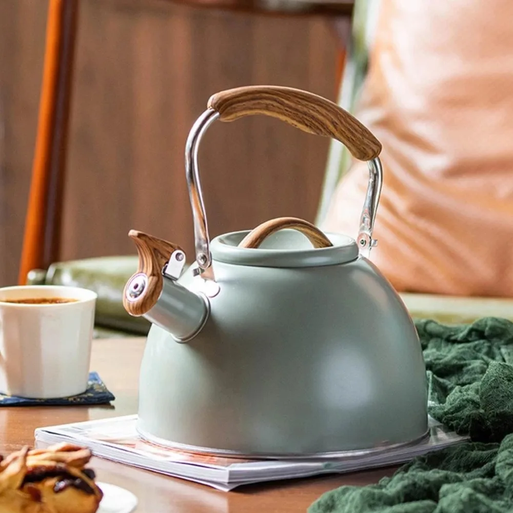 Light Green Whistling Teapot 3L Capacity Stainless Steel Flat Bottom Teapot Wood Pattern Handle Stainless Steel Teapot Home Use
Light Green Whistling Teapot 3L Capacity Stainless Steel Flat Bottom Teapot Wood Pattern Handle Stainless Steel Teapot Home Use