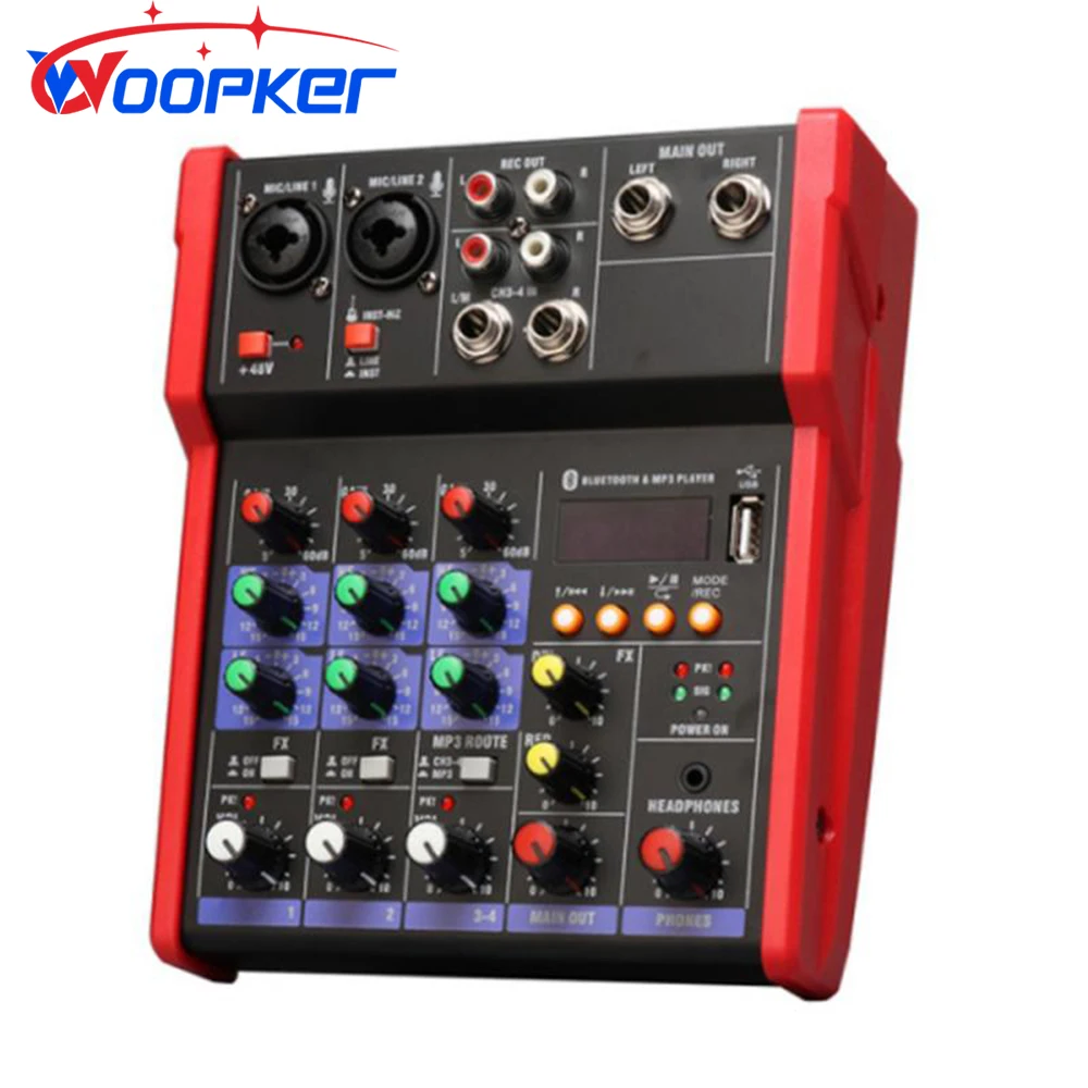Woopker Dj звуковой микшер 4-канальный Bluetooth USB подключение стерео оборудование для настройки для миксера аудио Профессиональная студия
Woopker Dj звуковой микшер 4-канальный Bluetooth USB подключение стерео оборудование для настройки для миксера аудио Профессиональная студия