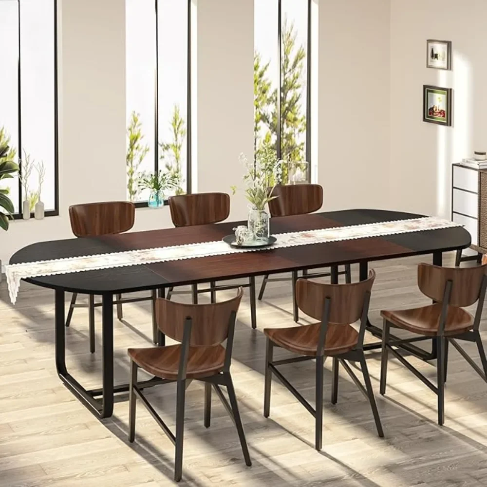 70.86" Modern Oval Dining Table with Walnut and Black Finish Splicing Board, Curved Kitchen Tables for 6-8, Large Dining Room
70.86" Modern Oval Dining Table with Walnut and Black Finish Splicing Board, Curved Kitchen Tables for 6-8, Large Dining Room