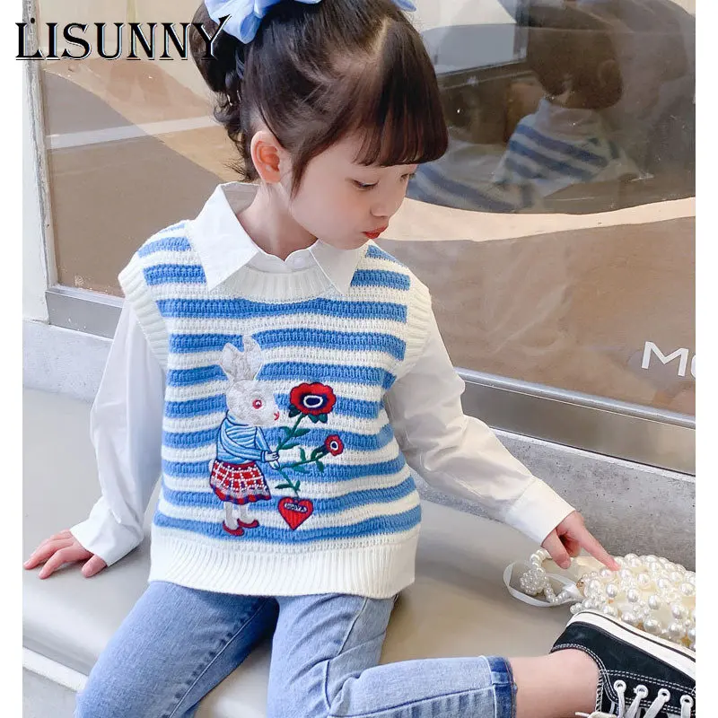 2023 Spring Autumn Girls Knitting Vest Stripe Cartoon Embroidered Baby Coat Knitted Sweater Vest Kids Outerwear Children Jackets
2023 Spring Autumn Girls Knitting Vest Stripe Cartoon Embroidered Baby Coat Knitted Sweater Vest Kids Outerwear Children Jackets