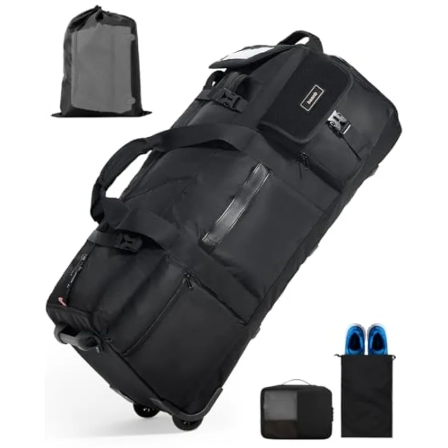 Rolling Duffel Bag with Wheels, Foldable Extra Large Travel Duffle Backpack, Waterproof Heavy Duty Luggage Bag with Shoe Compar
Rolling Duffel Bag with Wheels, Foldable Extra Large Travel Duffle Backpack, Waterproof Heavy Duty Luggage Bag with Shoe Compar