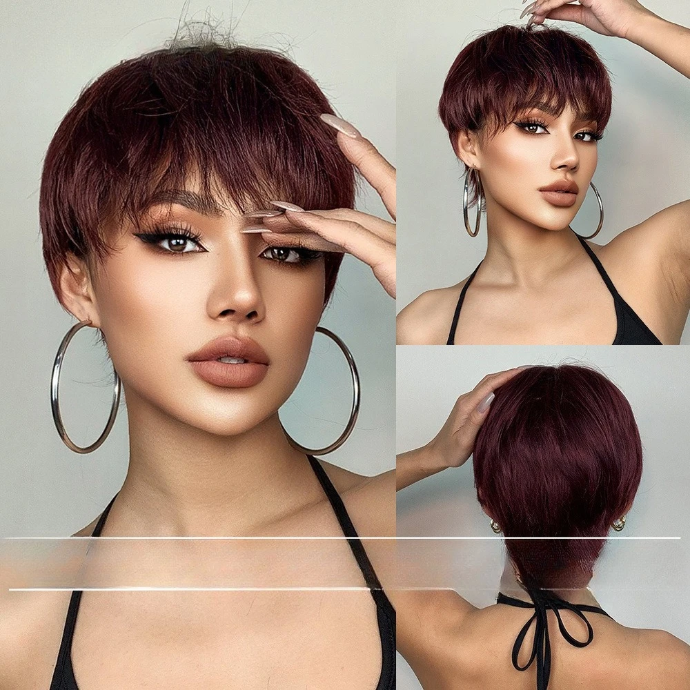 Fashion wig, natural layer with bangs short hair straight hair age reducing Bobo head women's wig cover
Fashion wig, natural layer with bangs short hair straight hair age reducing Bobo head women's wig cover