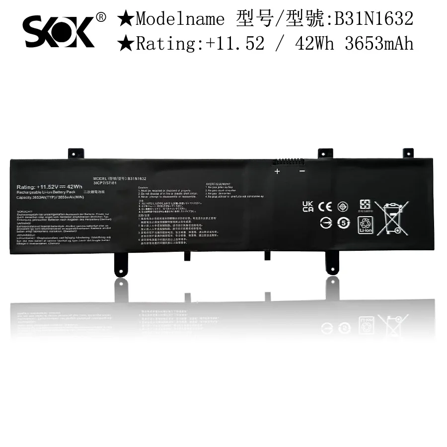 Сменный аккумулятор B31N1632 для ноутбука Asus Vivobook 14 X405UQ X405U X405UA X405UR, ноутбук серии (11,52 в, 42 Вт/ч, 3653 мАч)
Сменный аккумулятор B31N1632 для ноутбука Asus Vivobook 14 X405UQ X405U X405UA X405UR, ноутбук серии (11,52 в, 42 Вт/ч, 3653 мАч)