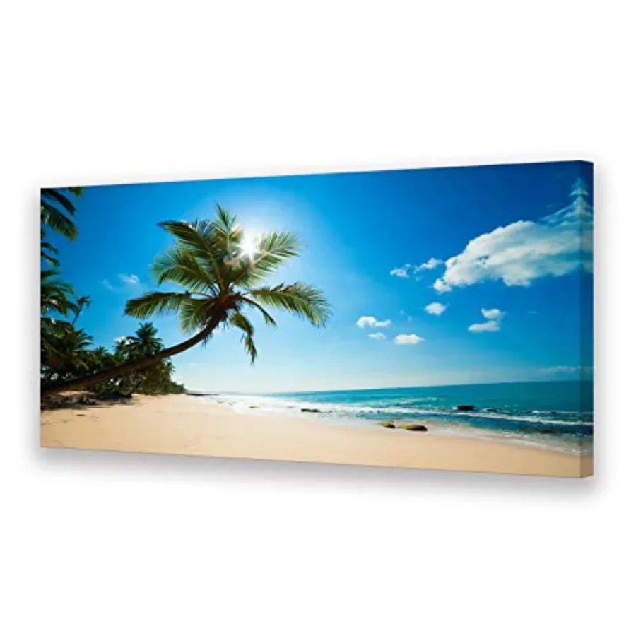 Living room wall decor: large stretched canvas art featuring summer ocean waves, coconut trees, and beach seascape in blue-gree
Living room wall decor: large stretched canvas art featuring summer ocean waves, coconut trees, and beach seascape in blue-gree