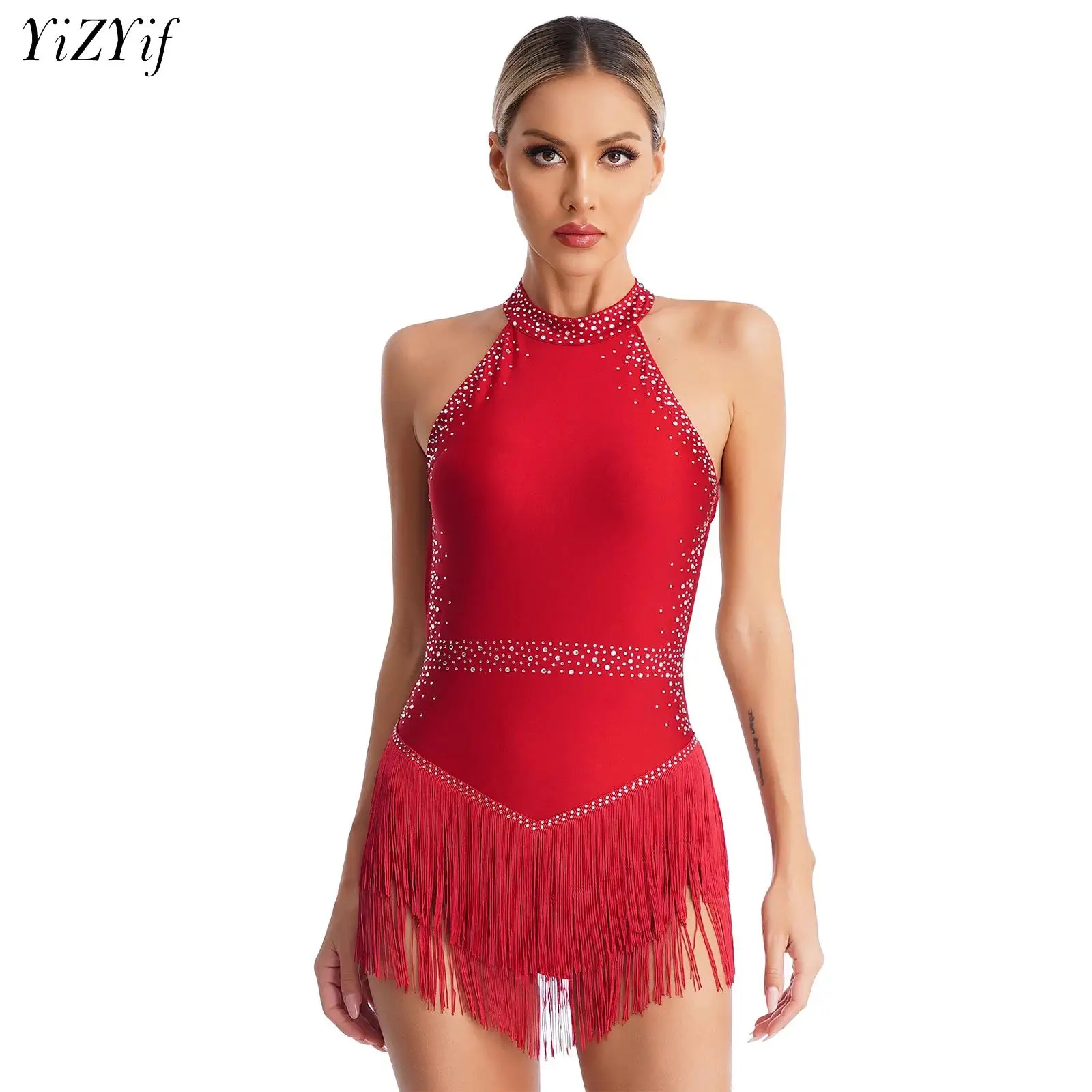 Women Rhinestones Tassel Latin Dance Leotard Dress Rumba Cha-Cha Performance Costume Backless Fringed Bodysuit Dress Dancewear
Women Rhinestones Tassel Latin Dance Leotard Dress Rumba Cha-Cha Performance Costume Backless Fringed Bodysuit Dress Dancewear