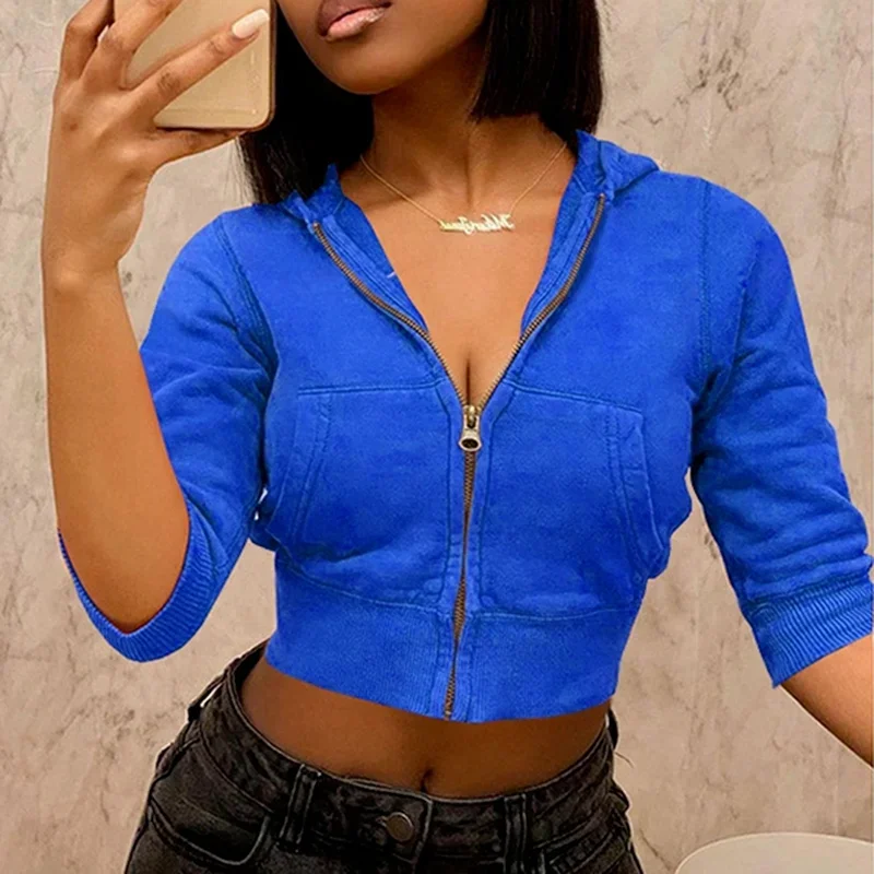 2024 New Sexy Fashion Nine-point Top Long Sleeve Zipper Hoodie Top Streetwear Pocket Top Nightclub Ladies Jacket Women Clothing
2024 New Sexy Fashion Nine-point Top Long Sleeve Zipper Hoodie Top Streetwear Pocket Top Nightclub Ladies Jacket Women Clothing