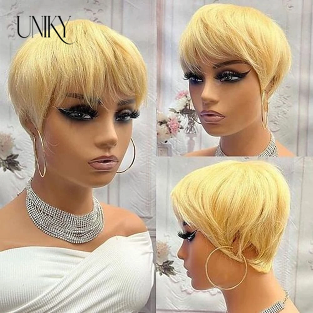 613 Honey Blonde Color Wig Short Wavy Bob Pixie Cut Full Machine Made Brazilian Straight Human Hair Wigs With Bangs For Women
613 Honey Blonde Color Wig Short Wavy Bob Pixie Cut Full Machine Made Brazilian Straight Human Hair Wigs With Bangs For Women