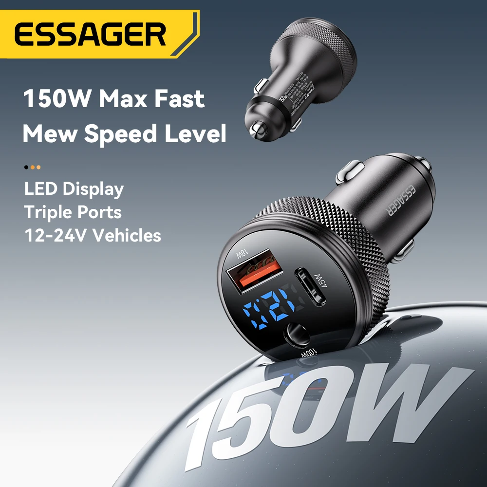 Essager 150W Car Charger USB Type-C Quick Charge QC3.0 PD 3.0 Fast Charging For iPhone 16 15 14 Samsung XiaoMi Digital Display
Essager 150W Car Charger USB Type-C Quick Charge QC3.0 PD 3.0 Fast Charging For iPhone 16 15 14 Samsung XiaoMi Digital Display