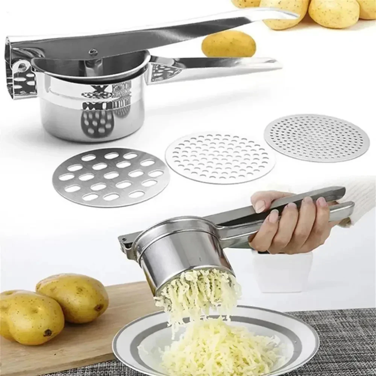 Stainless Steel Manual Potato Ricer with 3 Interchangeable Discs - Easy-to-Use Vegetable Squeezing Tool for Perfectly Mashed Gar
Stainless Steel Manual Potato Ricer with 3 Interchangeable Discs - Easy-to-Use Vegetable Squeezing Tool for Perfectly Mashed Gar
