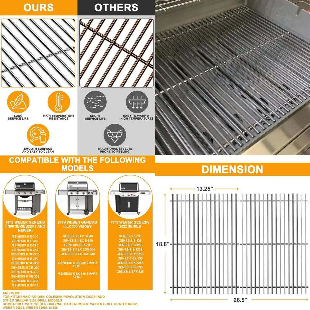 Replacement Grill Grates for Weber Genesis II GS4 E-310 E-330 E-315 E-325 S-345 Series, Compatible with II LX300 S-310 II S-335
Replacement Grill Grates for Weber Genesis II GS4 E-310 E-330 E-315 E-325 S-345 Series, Compatible with II LX300 S-310 II S-335
