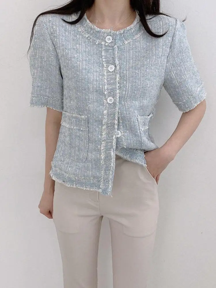 Ele ort Coat Women's Korean Sle round Ne Small Western Suit Thin Flower Pattern ort Sve Open Cardigan
Ele ort Coat Women's Korean Sle round Ne Small Western Suit Thin Flower Pattern ort Sve Open Cardigan