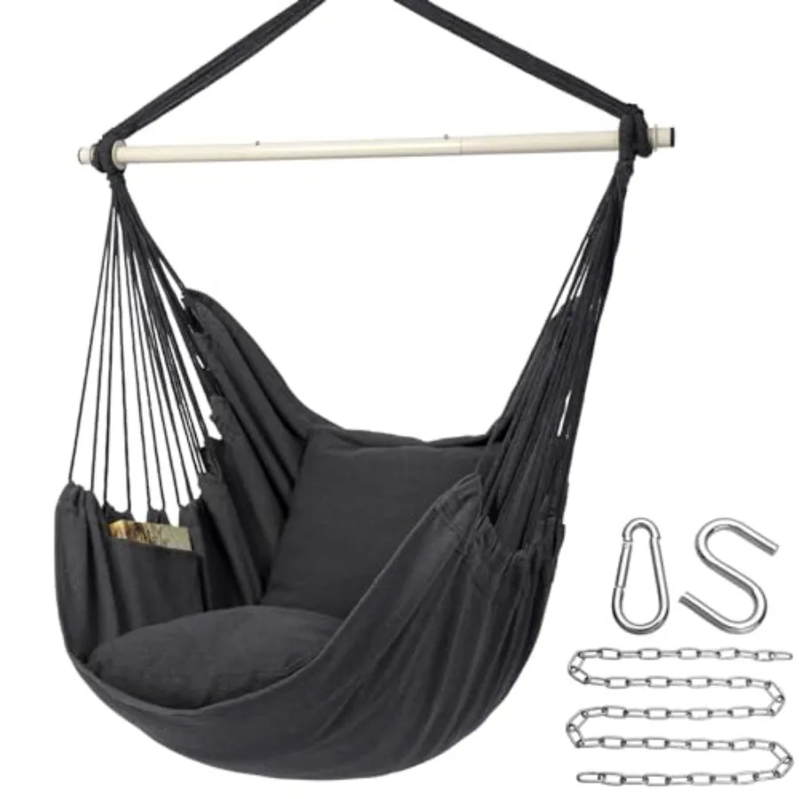 Indoor Outdoor Hammock Chair Hanging Rope Swing Chair, Polyester Fabric, Navy Blue, 500 Lbs Capacity with 2 Cushions Removable
Indoor Outdoor Hammock Chair Hanging Rope Swing Chair, Polyester Fabric, Navy Blue, 500 Lbs Capacity with 2 Cushions Removable