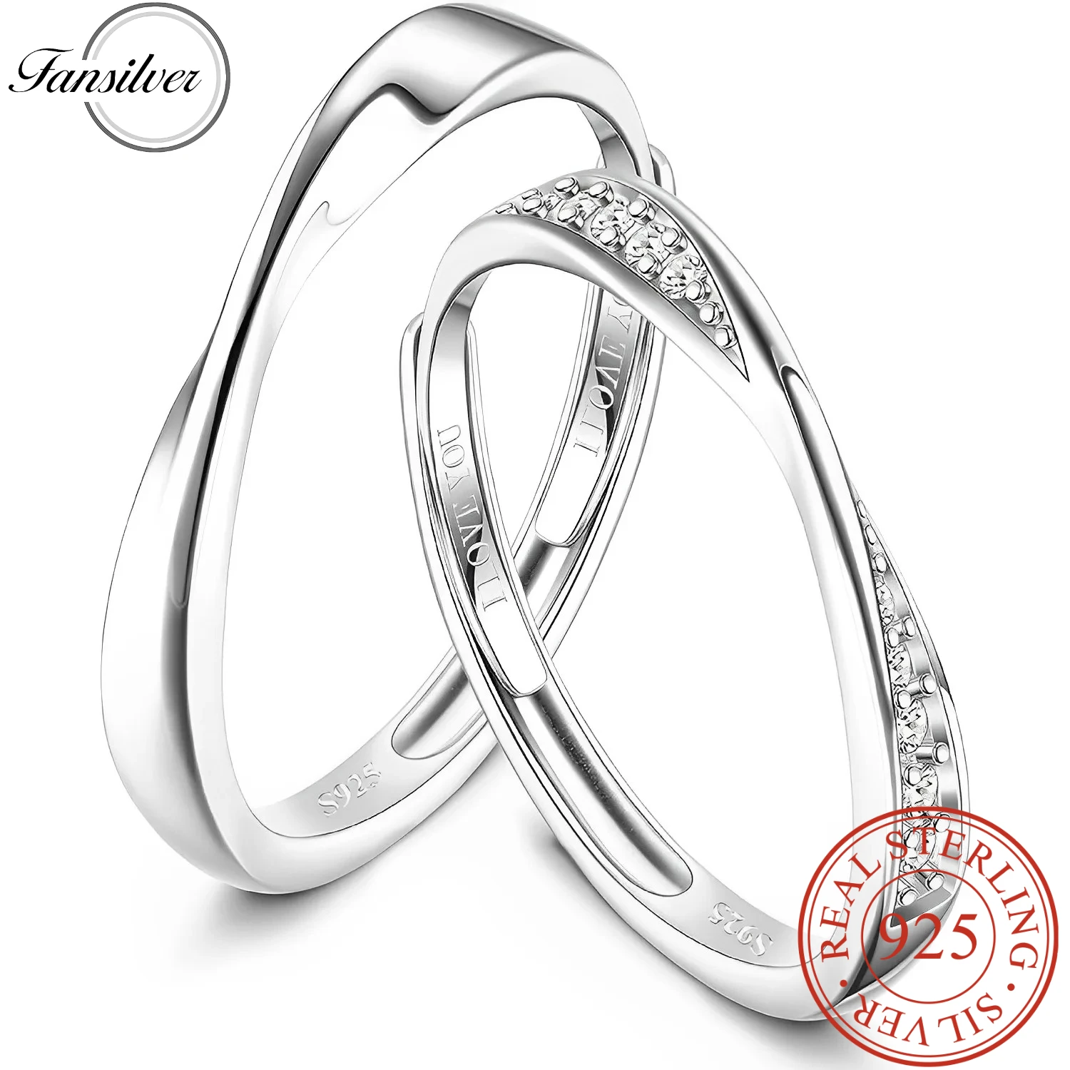 925 Sterling Silver Couple & Eternity Promise Rings with Cubic Zirconia Open Adjustable Wedding Eternity Rings Sets
925 Sterling Silver Couple & Eternity Promise Rings with Cubic Zirconia Open Adjustable Wedding Eternity Rings Sets
