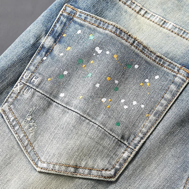 Fashionable new men's jeans retro light blue elastic slim fit jeans colorful designer hip-hop split denim pants Hombre
Fashionable new men's jeans retro light blue elastic slim fit jeans colorful designer hip-hop split denim pants Hombre