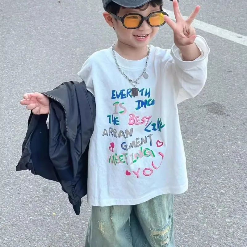 Colorful Letter Print Children's Top and Bottom Clothes Set Kids T-shirt Child Years Outdoor Spring Autumn Boys Boys' Tops 2025
Colorful Letter Print Children's Top and Bottom Clothes Set Kids T-shirt Child Years Outdoor Spring Autumn Boys Boys' Tops 2025
