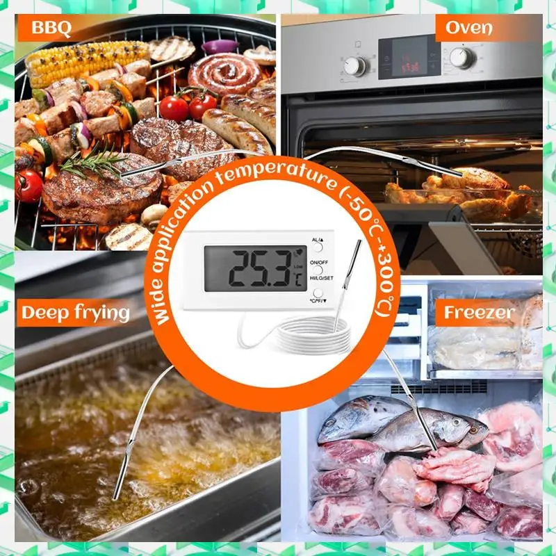 FIZP Digital Oven Thermometer With Probe -58°F To 572°F, High Low Temperature Alarm, LCD Display, Celsius/Fahrenheit Switch
FIZP Digital Oven Thermometer With Probe -58°F To 572°F, High Low Temperature Alarm, LCD Display, Celsius/Fahrenheit Switch