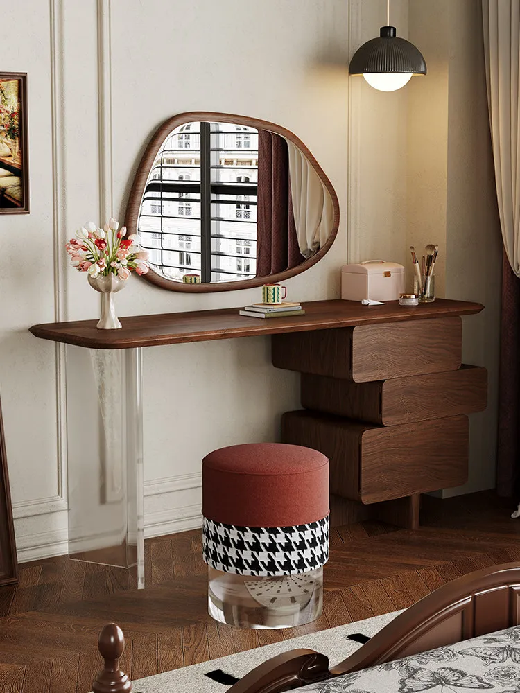 PYJ retro style solid wood dresser retractable bedroom bedside American walnut makeup table
PYJ retro style solid wood dresser retractable bedroom bedside American walnut makeup table