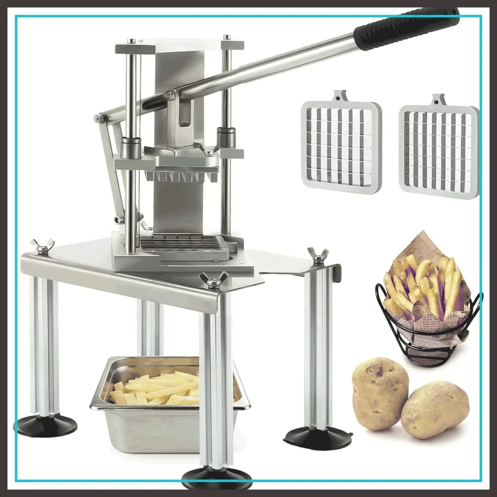 Commercial Heavy Duty French Fry Cutter, Stainless Steel Potato Slicer with 1/2" & 3/8" 2 Blades, Strong Suction Manual Vegetable Cutter for Restaurant, Food Truck, Home Kitchen
Commercial Heavy Duty French Fry Cutter, Stainless Steel Potato Slicer with 1/2" & 3/8" 2 Blades, Strong Suction Manual Vegetable Cutter for Restaurant, Food Truck, Home Kitchen