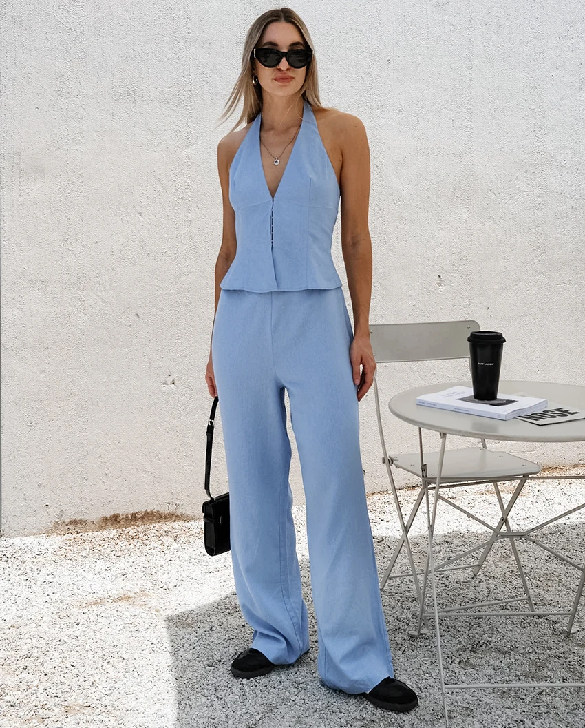 2025 Summer Two Piece Set Women Sleeveless Backless Tank Top High Waist Wide Pants Set Streetwear Slim 2 Piece Sets Women Outfit
2025 Summer Two Piece Set Women Sleeveless Backless Tank Top High Waist Wide Pants Set Streetwear Slim 2 Piece Sets Women Outfit