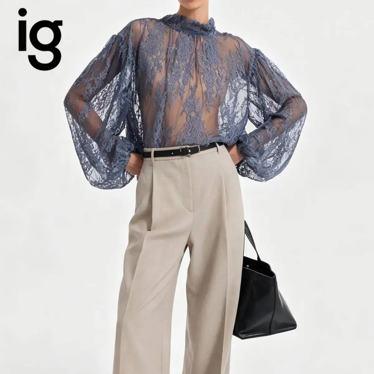 IG 2026 Women's Sheer Lace Blouse, Mock Neck Ruffle Trim Puff Lantern Long Sleeve Scalloped Hem Loose Oversized See Through Top
IG 2026 Women's Sheer Lace Blouse, Mock Neck Ruffle Trim Puff Lantern Long Sleeve Scalloped Hem Loose Oversized See Through Top