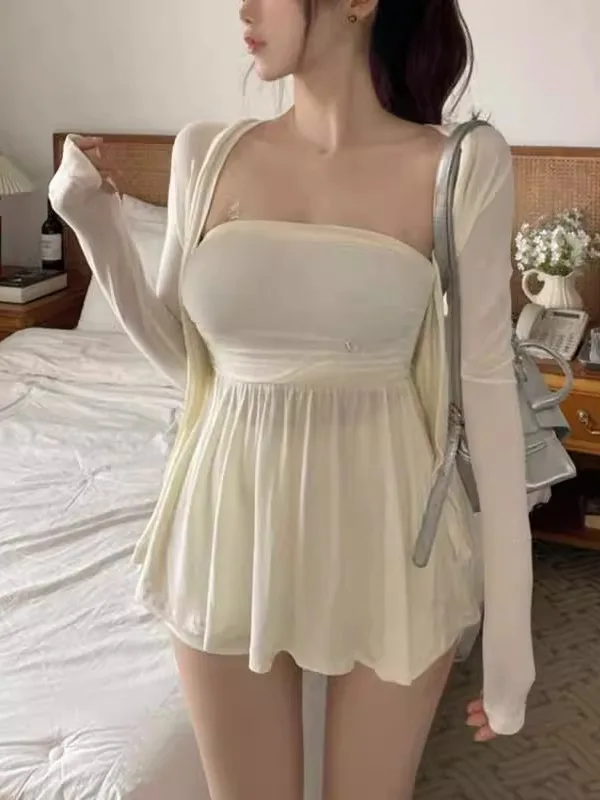 Женский модный комплект Dongda Gate Pure Desire с нагрудником и открытым кардиганом, длинный костюм из двух предметов из хлопка
Женский модный комплект Dongda Gate Pure Desire с нагрудником и открытым кардиганом, длинный костюм из двух предметов из хлопка