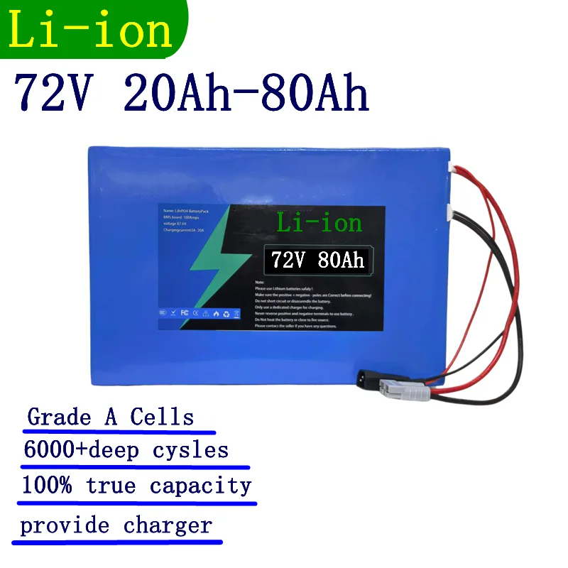 Ion Battery for Backup Power 72V 20Ah 25Ah 30ah 35Ah 50Ah 60Ah 80Ah Lithium 72V 3000W Motor Two- Wheeler Motorcycle Tricycle
Ion Battery for Backup Power 72V 20Ah 25Ah 30ah 35Ah 50Ah 60Ah 80Ah Lithium 72V 3000W Motor Two- Wheeler Motorcycle Tricycle