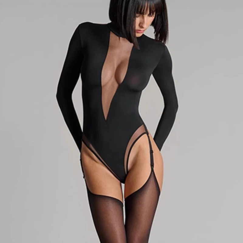 Women's Sexy Deep V Sheer Mesh Jumpsuit - 2025 SS New Black Paneled Long Sleeve - Fashion Outerwear-Friendly One-Piece Outfit
Women's Sexy Deep V Sheer Mesh Jumpsuit - 2025 SS New Black Paneled Long Sleeve - Fashion Outerwear-Friendly One-Piece Outfit