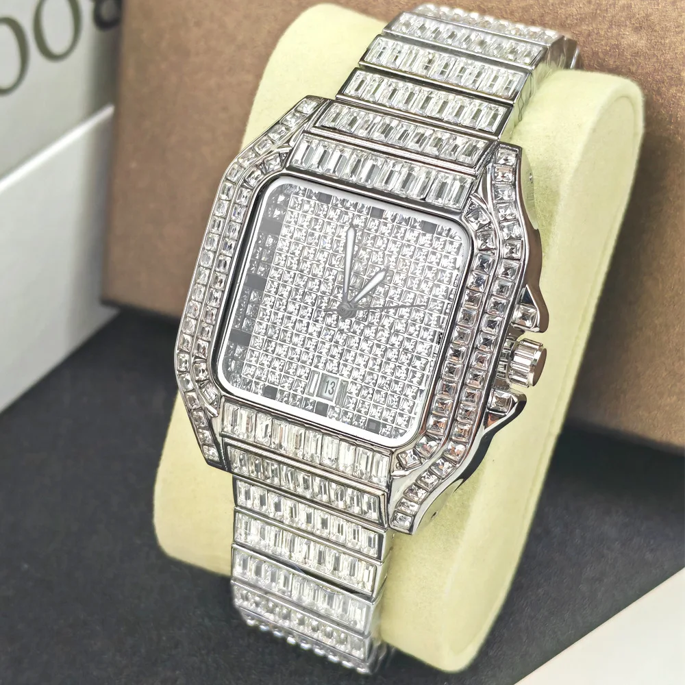 Hip Hop Ice Out Brand Diamond Quartz Watches for Men Personalized Steel Watch Luxury Fashion Square Auto Date AAA Clock Relogio
Hip Hop Ice Out Brand Diamond Quartz Watches for Men Personalized Steel Watch Luxury Fashion Square Auto Date AAA Clock Relogio