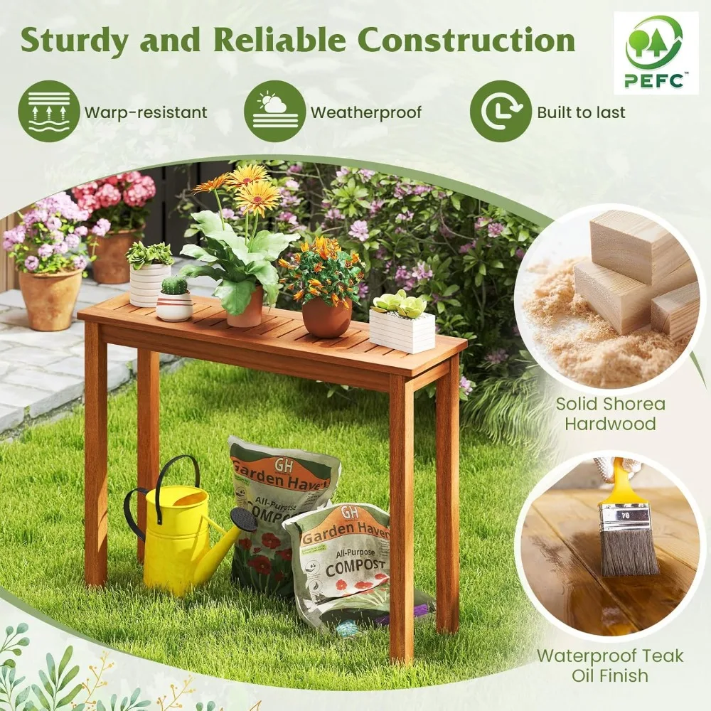 Narrow Outdoor Dining Table, Solid Wood Furniture Patio Console Table with Slatted Tabletop, Wooden Buffet Bar, Customized
Narrow Outdoor Dining Table, Solid Wood Furniture Patio Console Table with Slatted Tabletop, Wooden Buffet Bar, Customized