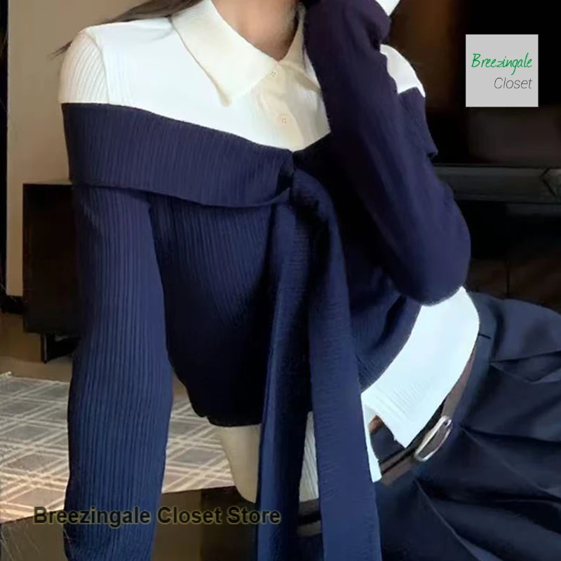 Korean temperament niche fake two-piece long-sleeved T-shirt female autumn and winter new navy blue spell white strap top.
Korean temperament niche fake two-piece long-sleeved T-shirt female autumn and winter new navy blue spell white strap top.