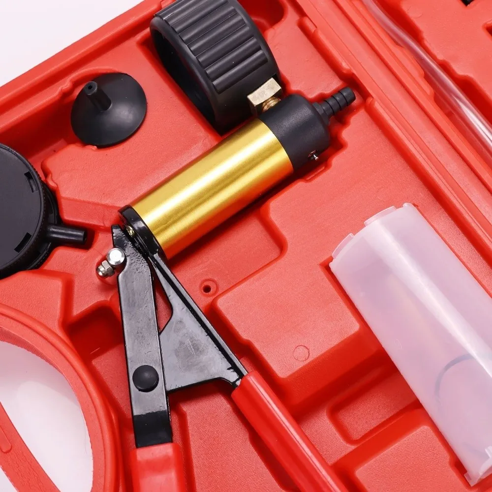 Portable Brake Bleeder Kit Durable Aluminum Manual Brake Fluid Drain Kit 2 in 1 With Gauge Vacuum Pistol Pump Tester
Portable Brake Bleeder Kit Durable Aluminum Manual Brake Fluid Drain Kit 2 in 1 With Gauge Vacuum Pistol Pump Tester