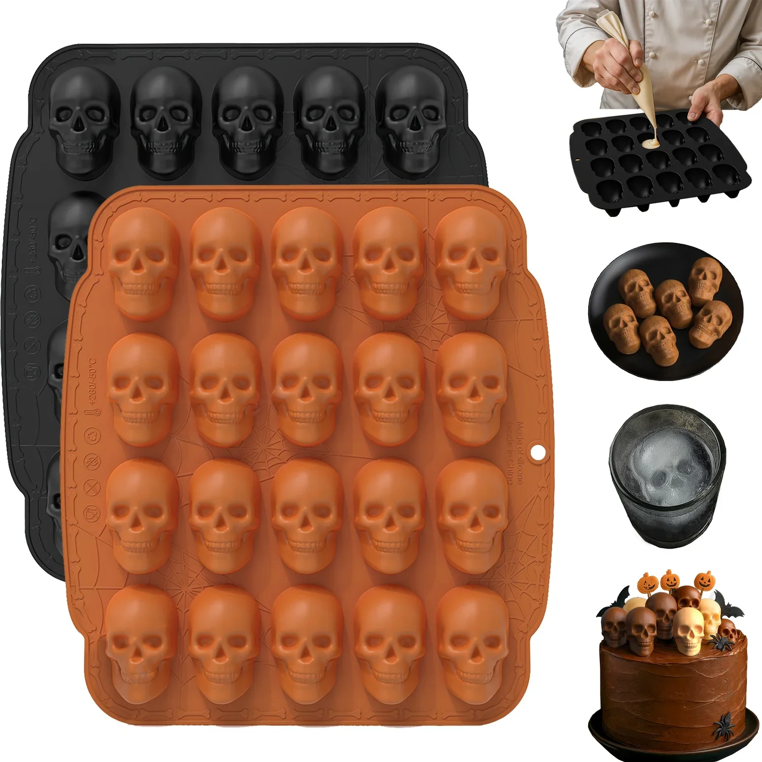 Skull Baking Mold/ Ice Cube Tray - Halloween Cake Candy Chocolate Decor Silicone Food Grade Flexible Easy Release Reusable Mold
Skull Baking Mold/ Ice Cube Tray - Halloween Cake Candy Chocolate Decor Silicone Food Grade Flexible Easy Release Reusable Mold