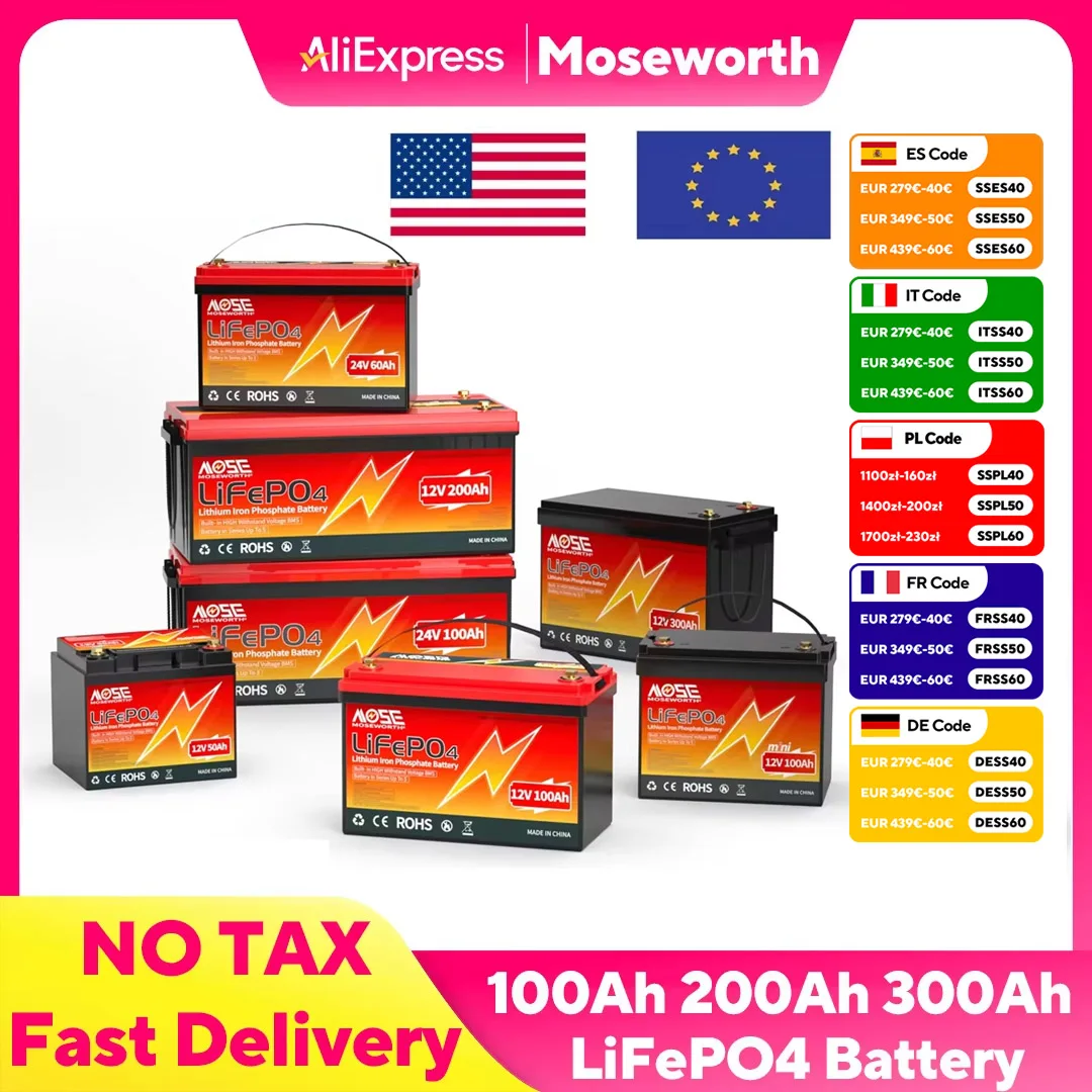 New 12V 6Ah 10Ah 12Ah 20Ah 25Ah 50Ah 100Ah LiFePo4 Battery Pack 24V 36V 200Ah 300Ah Lithium Ion Phosphate Batteries Built-in BMS
New 12V 6Ah 10Ah 12Ah 20Ah 25Ah 50Ah 100Ah LiFePo4 Battery Pack 24V 36V 200Ah 300Ah Lithium Ion Phosphate Batteries Built-in BMS