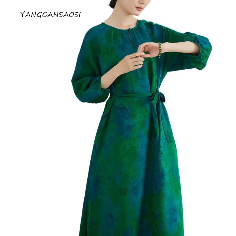 2025 Women's Fashion Autumn Clothing 100% Natural Mulberry Silk Gambiered Guangdong Gauze Round Neck Lantern Long Sleeve Dress
2025 Women's Fashion Autumn Clothing 100% Natural Mulberry Silk Gambiered Guangdong Gauze Round Neck Lantern Long Sleeve Dress