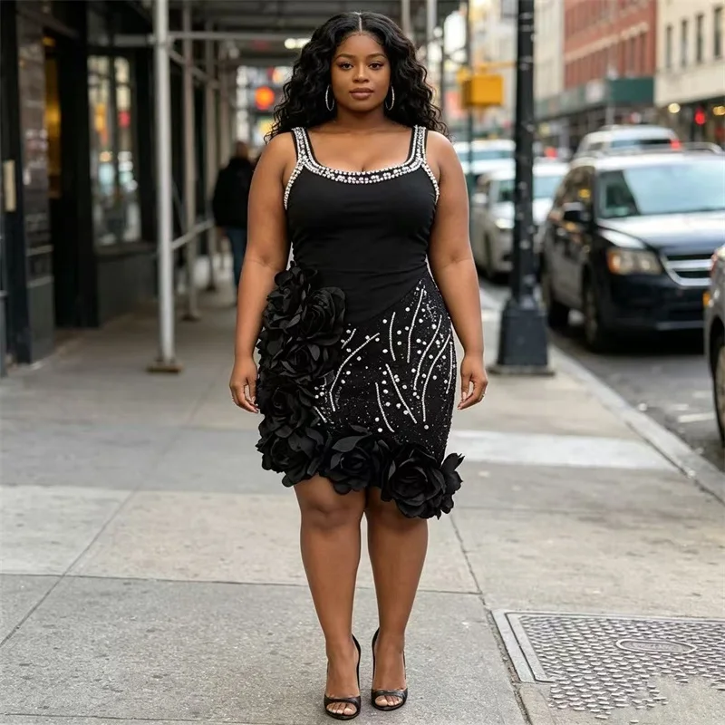 Plus Size Black Prom Dress Stripe Sleeveless Crystals Ruffles 3D Flower Party Gown Bandage Formal Bridal Wedding Birthday Robe
Plus Size Black Prom Dress Stripe Sleeveless Crystals Ruffles 3D Flower Party Gown Bandage Formal Bridal Wedding Birthday Robe