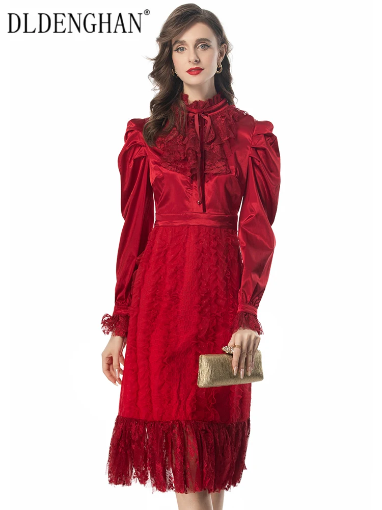 DLDENGHAN Spring Summer Solid Color Long Dress Women's Stand Collar Puff Sleeve Lace Patchwork Vintage Dresses Fashion New
DLDENGHAN Spring Summer Solid Color Long Dress Women's Stand Collar Puff Sleeve Lace Patchwork Vintage Dresses Fashion New