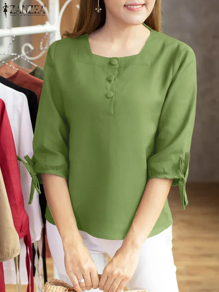 ZANZEA 2025 Summer Women Solid Color Blouse Fashion Square Collar Tops Holiday 3/4 Sleeve Lace Up Tunics Casual Buttons Blusas
ZANZEA 2025 Summer Women Solid Color Blouse Fashion Square Collar Tops Holiday 3/4 Sleeve Lace Up Tunics Casual Buttons Blusas