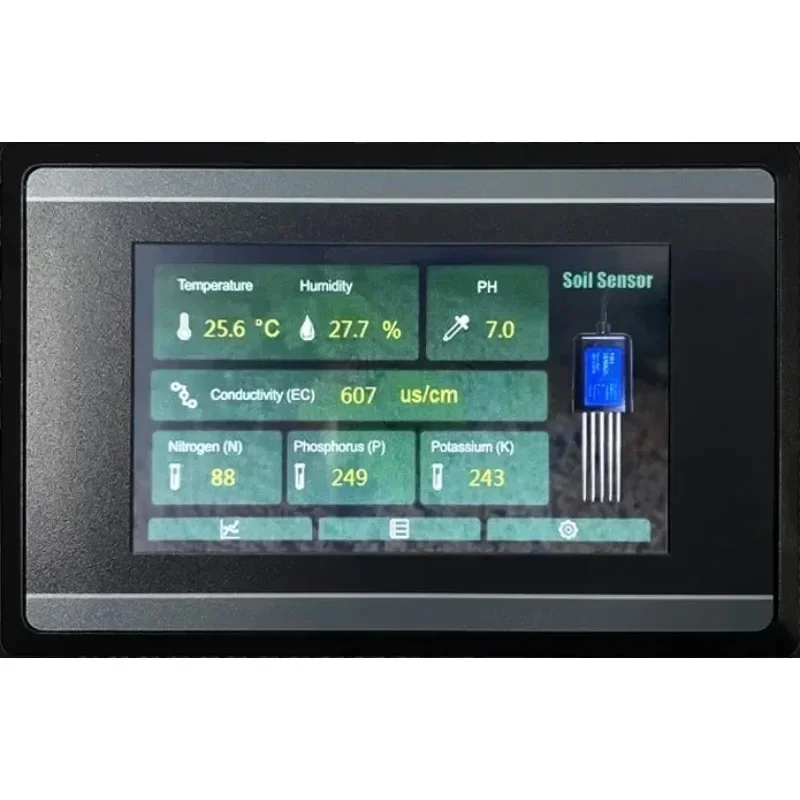 Measuring and Logging RS485 Soil Moisture Temperature Humidity EC PH NPK Sensor with HMI Touch Screen
Measuring and Logging RS485 Soil Moisture Temperature Humidity EC PH NPK Sensor with HMI Touch Screen